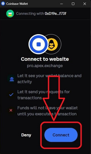 E faʻafefea ona faʻafesoʻotaʻi le atotupe i le ApeX e ala i le Coinbase Wallet E faʻafefea ona faʻafesoʻotaʻi le atotupe i le ApeX e ala i le Coinbase Wallet